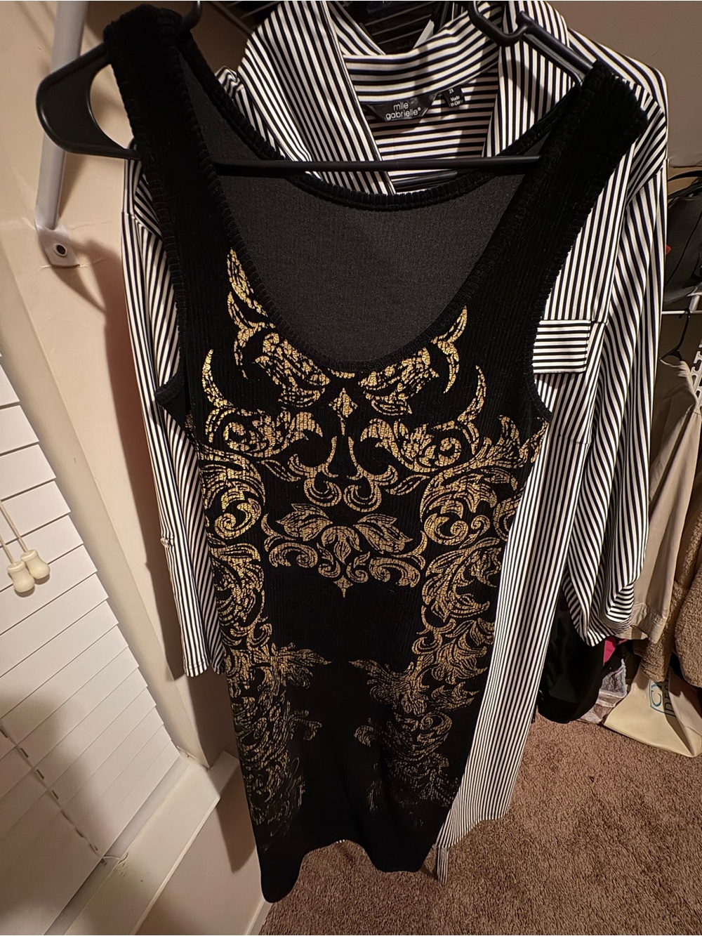 Black & Gold Embroidered Tank Dress